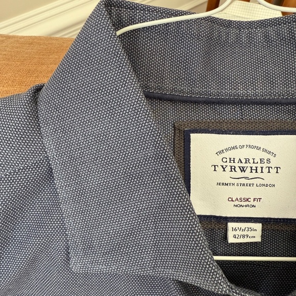 3 - Charles Tyrwhitt Mens Sz 16.5/35 Dress Shirt Classic Fit - Blue, White - Picture 10 of 16